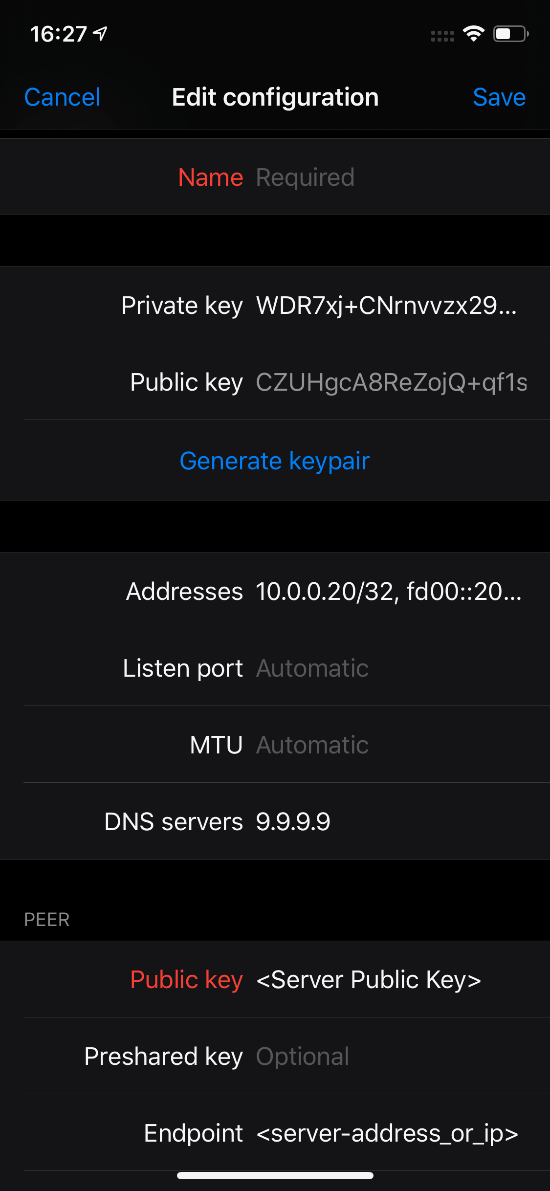 WireGuard iOS client configuration